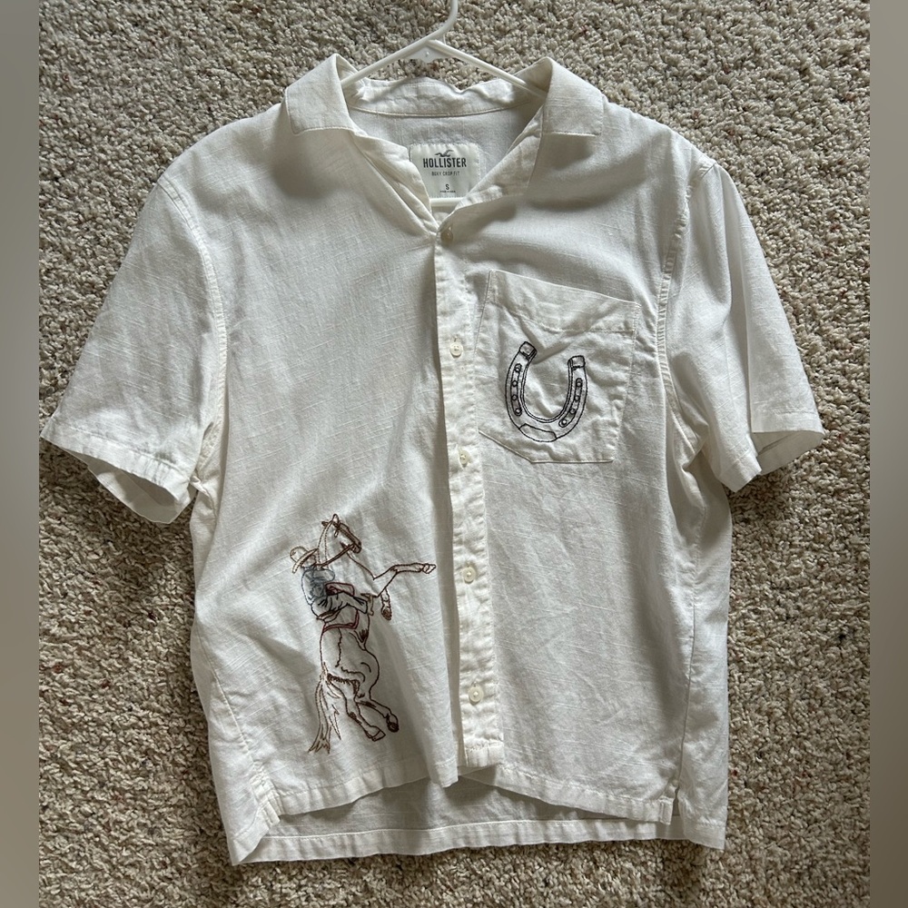 Hollister White Button Down cropped Shirt Short Sleeve